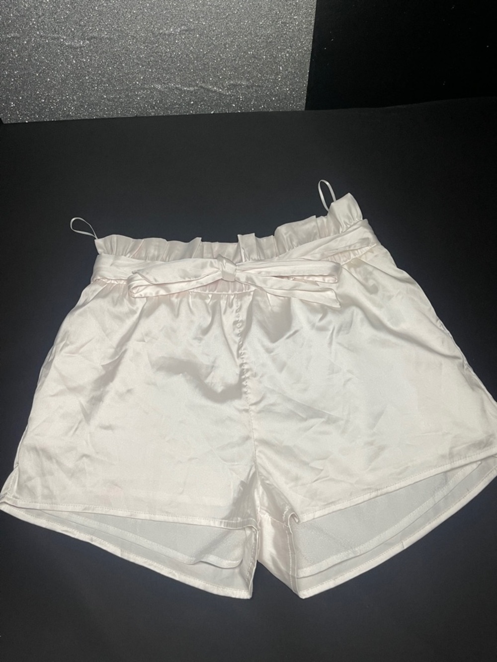 Fashion Nova Cream Paperbag Satin Tie-Front High Waist Shorts